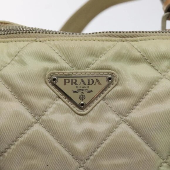 PRADA Quilted Hand Bag Nylon Beige Silver Auth - Picture 9 of 16